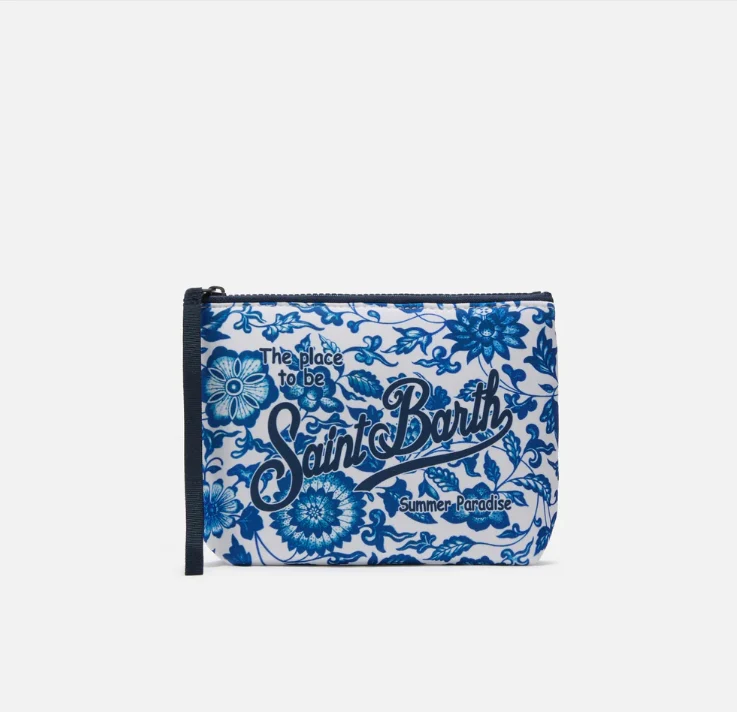 Pochette Aline Stampa Maiolica Blu e Bianca