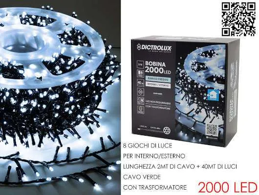 2000 LUCI LED BIANCO GHIACCIO CON BOBINA