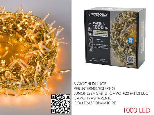 1000 LED BIANCO CALDO PER ESTERNO CAVO TRASPARENTE PROGRAMMABILE