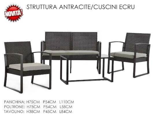SET TAVOLO CON PANCHINA E 2 POLTRONE ANTRACITE